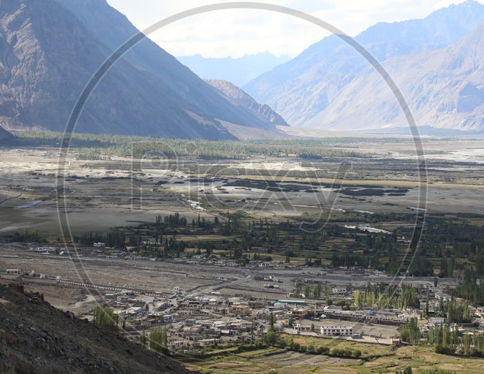 A Beautiful Aerial View Of a Village In valleys Of Leh