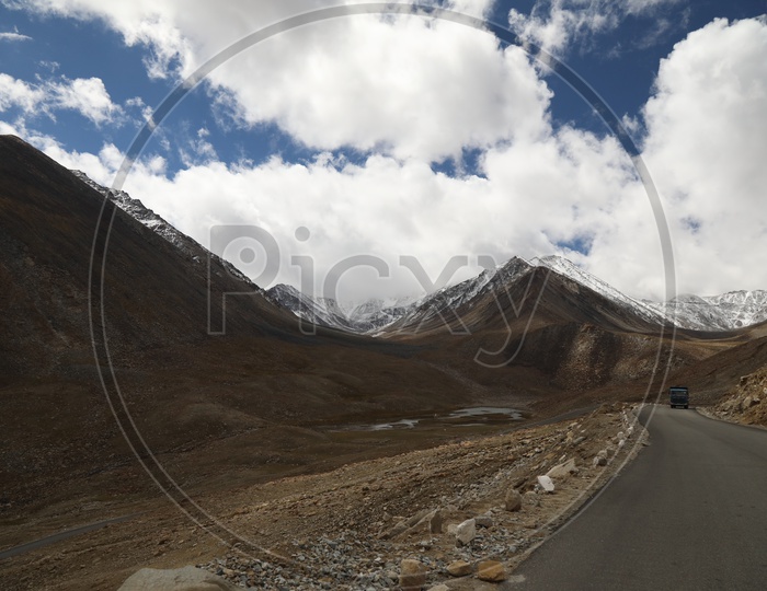 Highways in Leh and Snow Capped Mountains