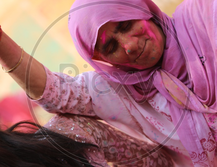 Portrait of a women in  Holi Celebrations in Barsana