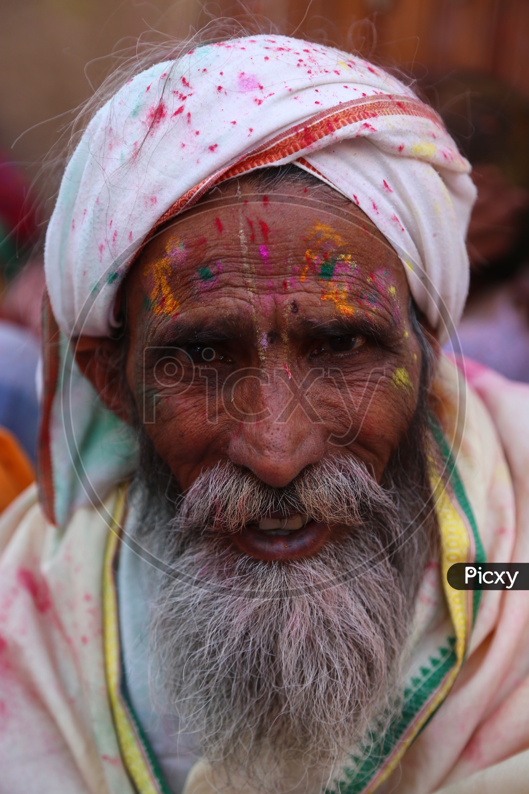 Old Man Colors/Colours on face - Holi/Indian Festival - Festival of Colors