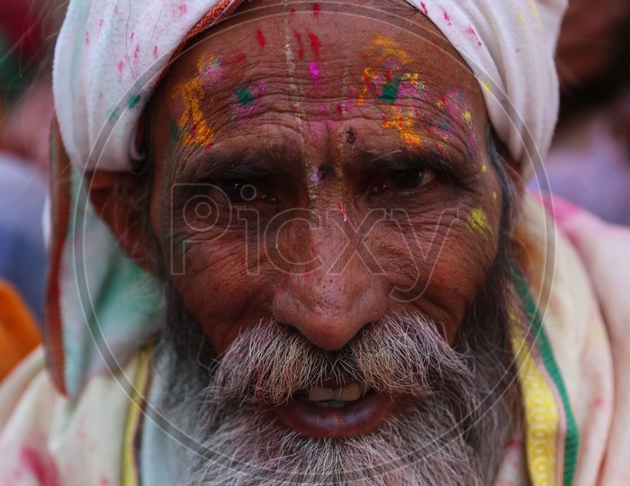 Old Man Colors/Colours on face - Holi/Indian Festival - Festival of Colors