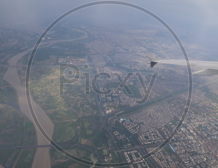 aerial view of delhi  through Flight window