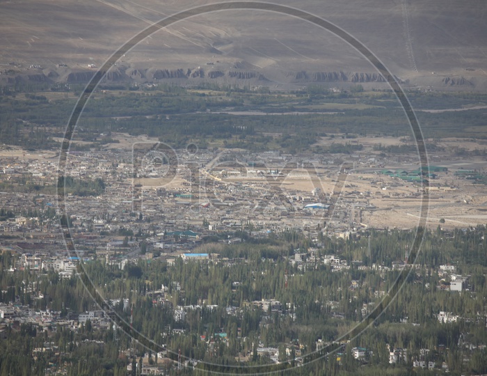 Aerial View Of City In Leh From Hill Tops