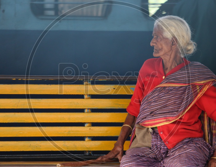 Old lady in Railway Station