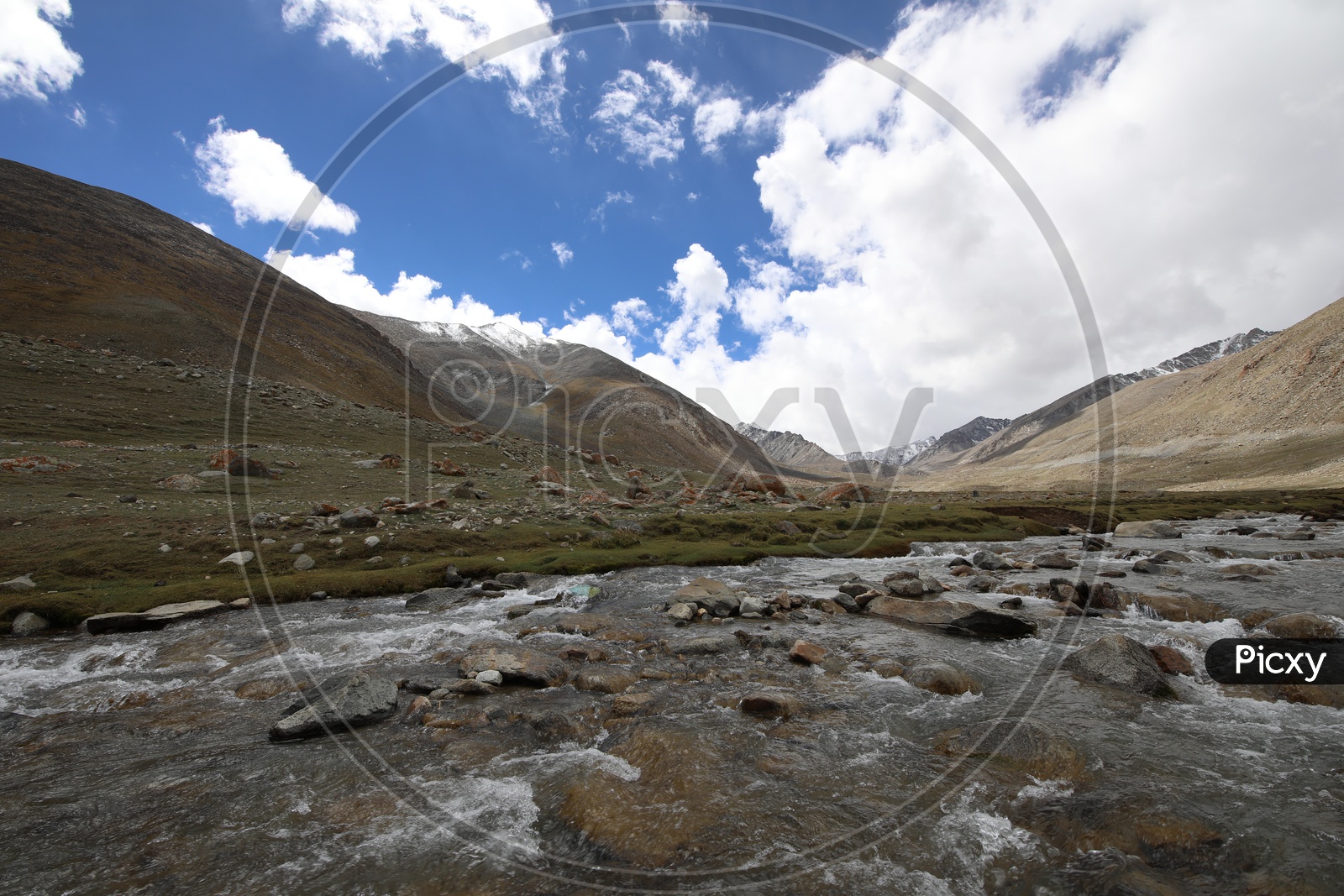 A River Valley with river Flowing in Leh / Ladakh
