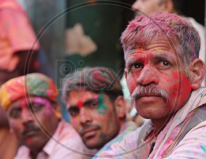 Portrait of Coloured faces from Barsana Holi Celebrations