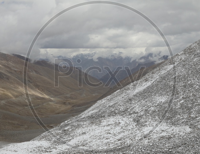 A Composition Shot of Snow Filled Mountain in Leh