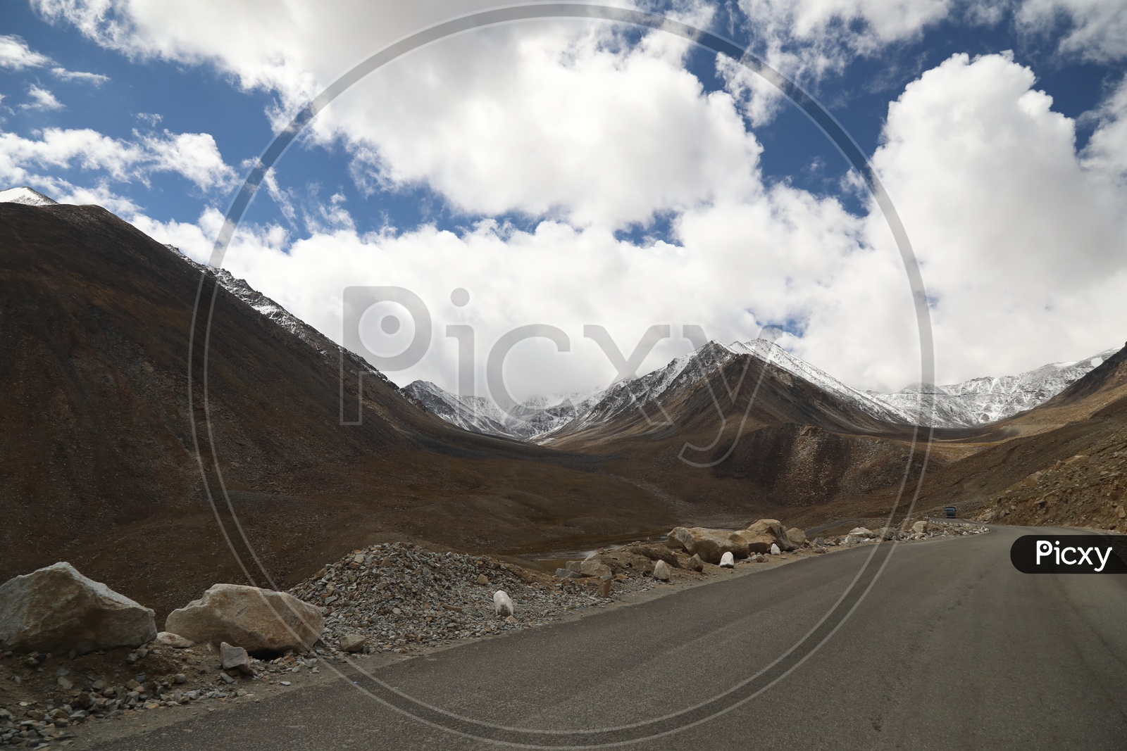 Highways in Leh and Snow Capped Mountains