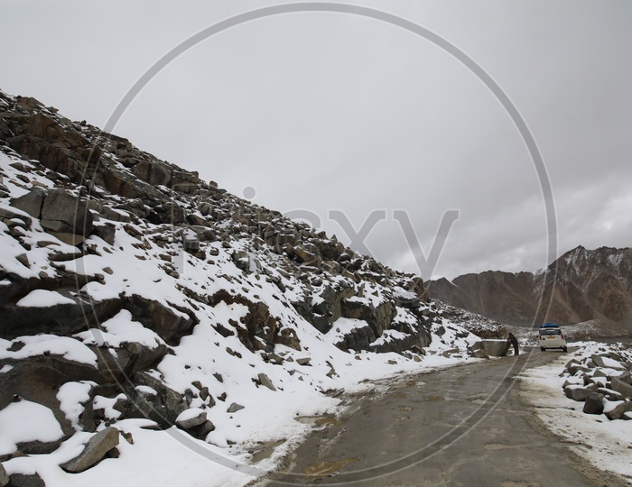 Roads in  Leh Between  Snow Filled Mountains