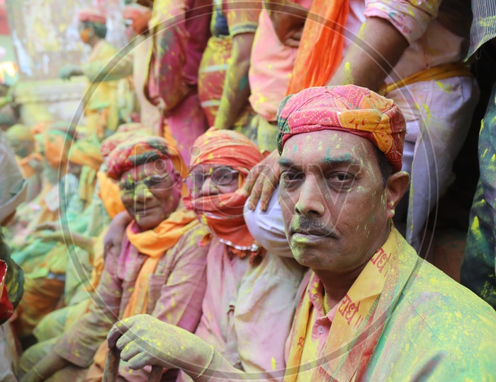 Portrait of a coloured faces from Barsana holi celebrations