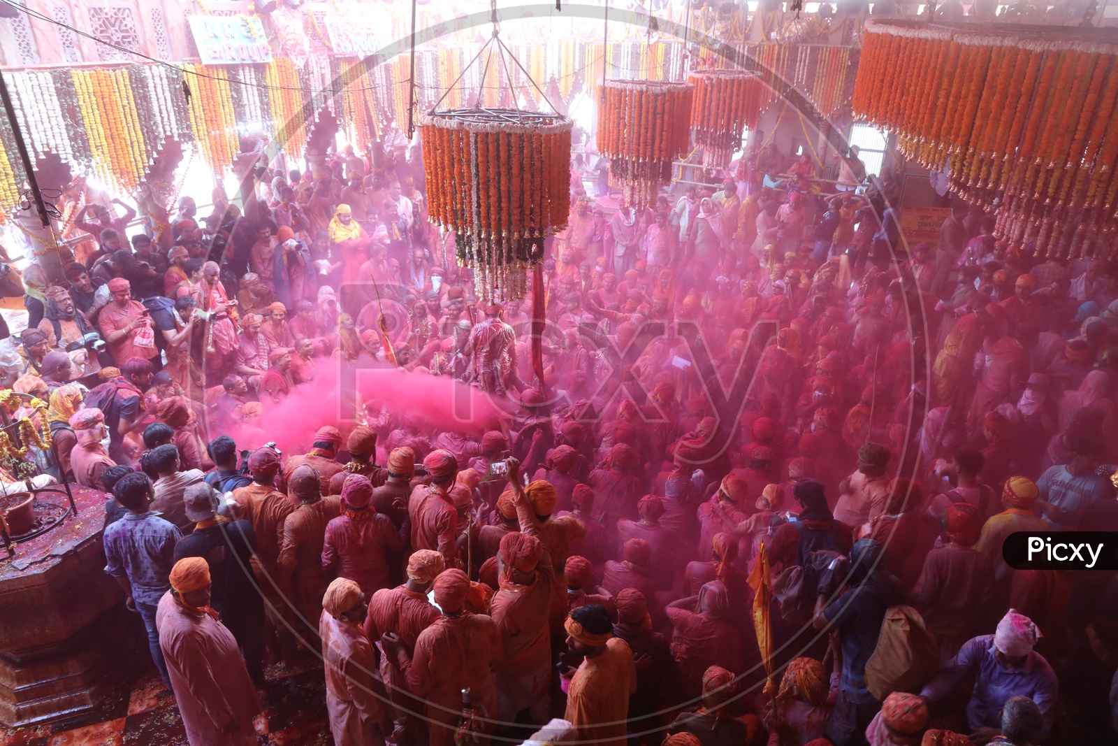 People celebrating Holi in Barsana,Uttar Pradesh, India