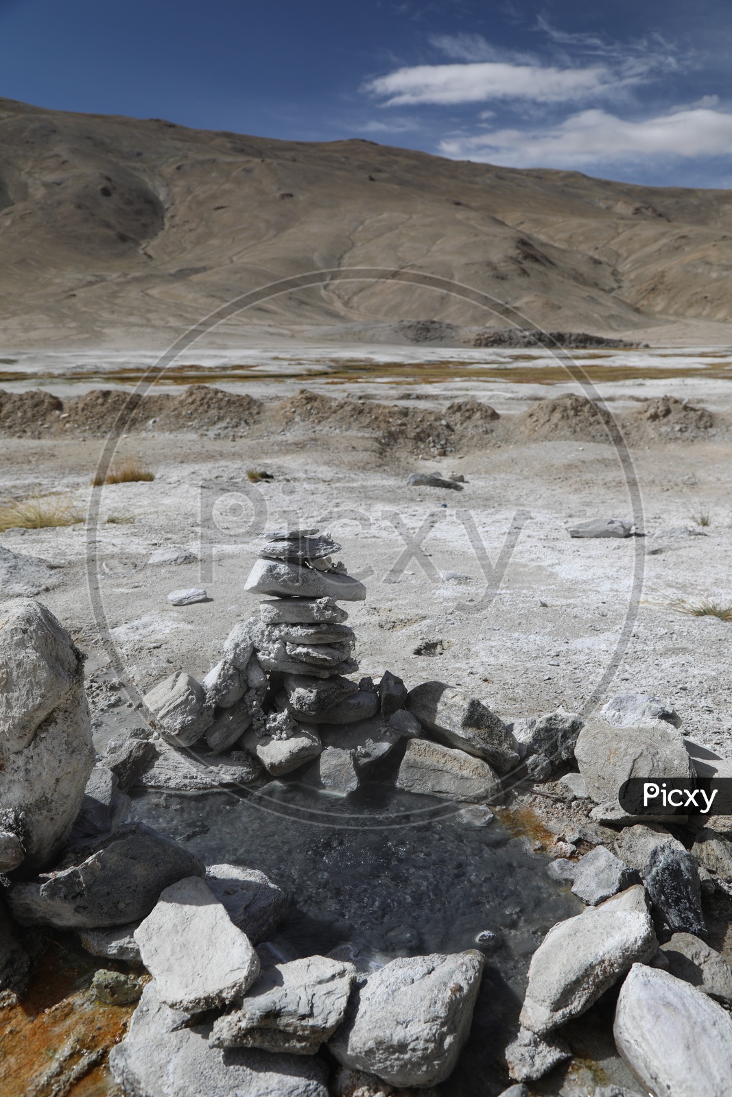 A Small Water Pit Formed By Arranging Stones One on Another in Leh