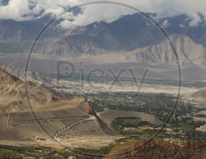 Aerial Views Of Villages in Leh From Hill Tops
