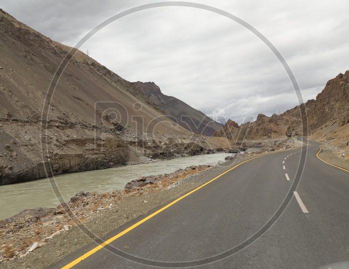 Ghat Roads Besides The River Valleys in Leh