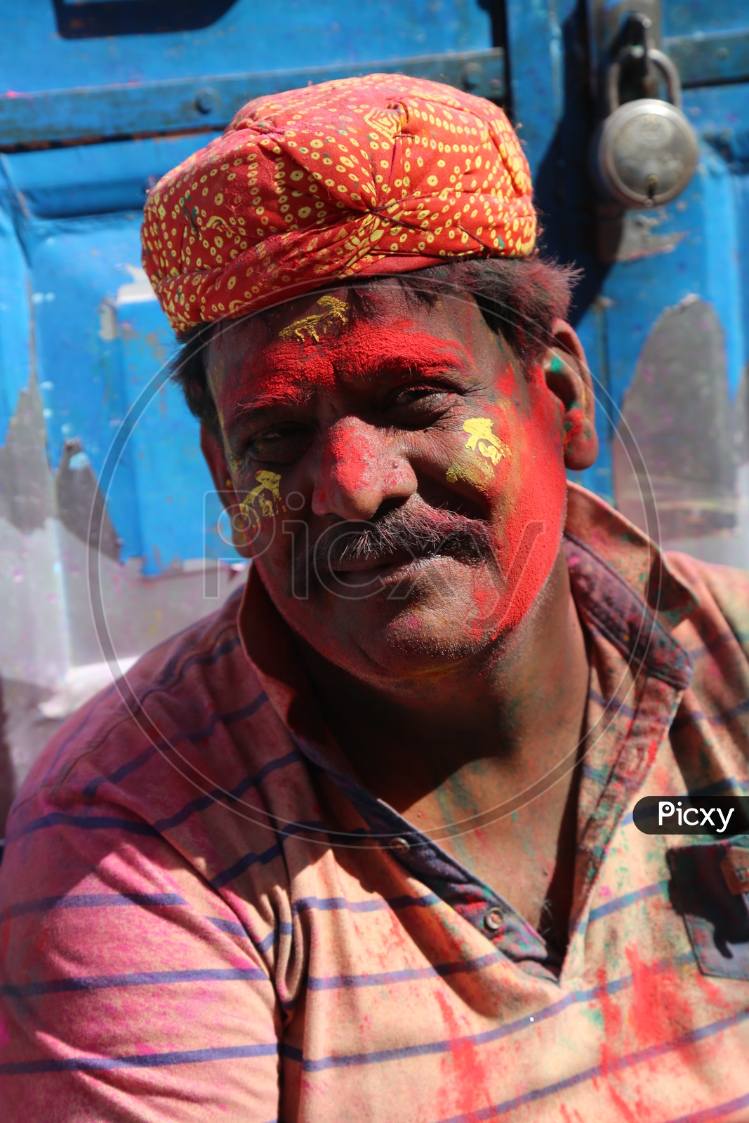 Portrait of Coloured face from Barsana Holi Celebrations