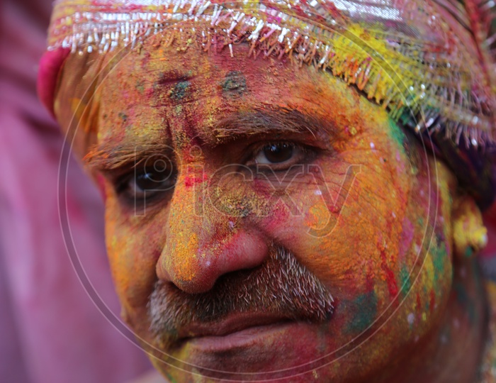 Holi/Indian Festival - Man with colors/colours on face