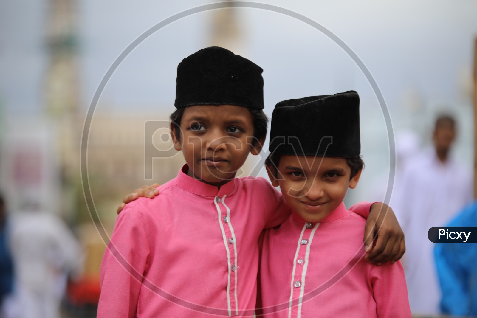 Portrait of muslim kids with pink dress from streets of Hyderabad