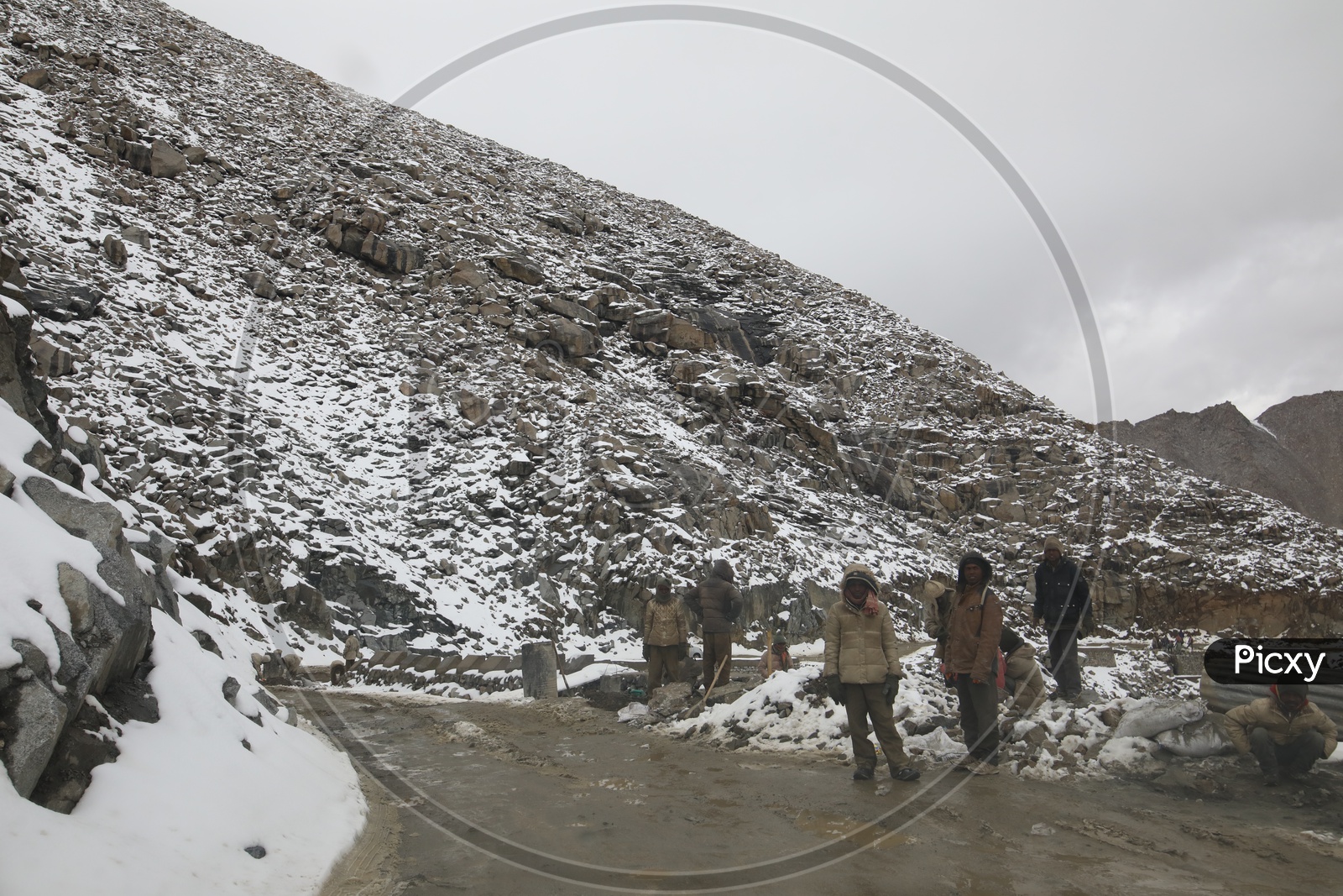 Local People on the Snow Filled Roads of leh