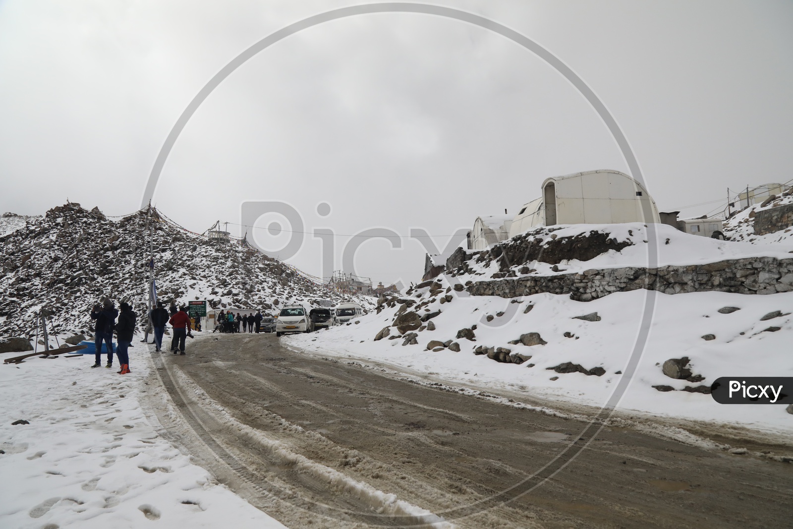 Tourists base Camps In the Snow Filled mountains In Leh