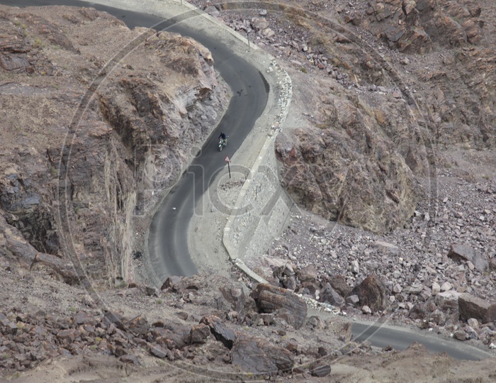 Aerial View Of Ghat Road in Leh from a Hill Top