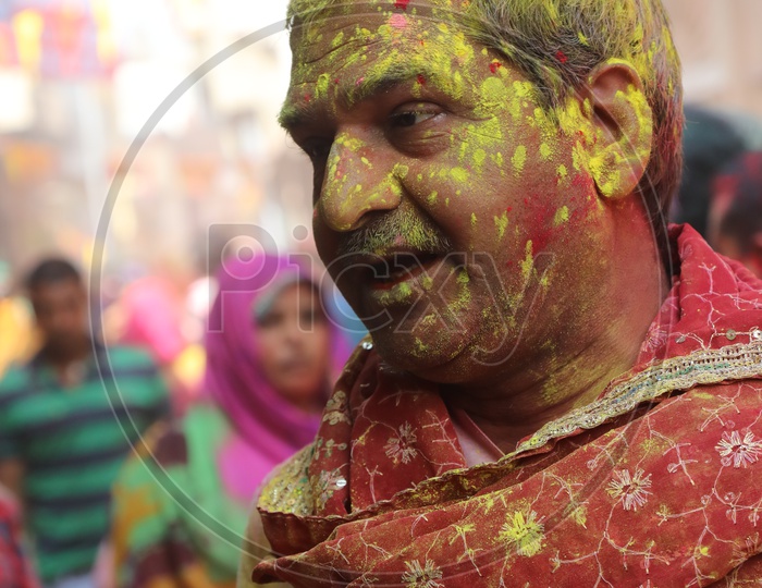 Man Colors/Colours on face - Holi/Indian Festival - Festival of Colors
