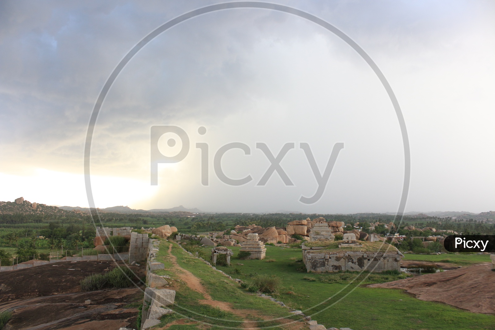 Beautiful Landscape of Hampi with huge clouds