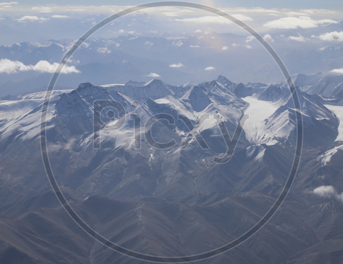 A Beautiful Aerial Views Of Mountain ranges of leh From Flight Windows