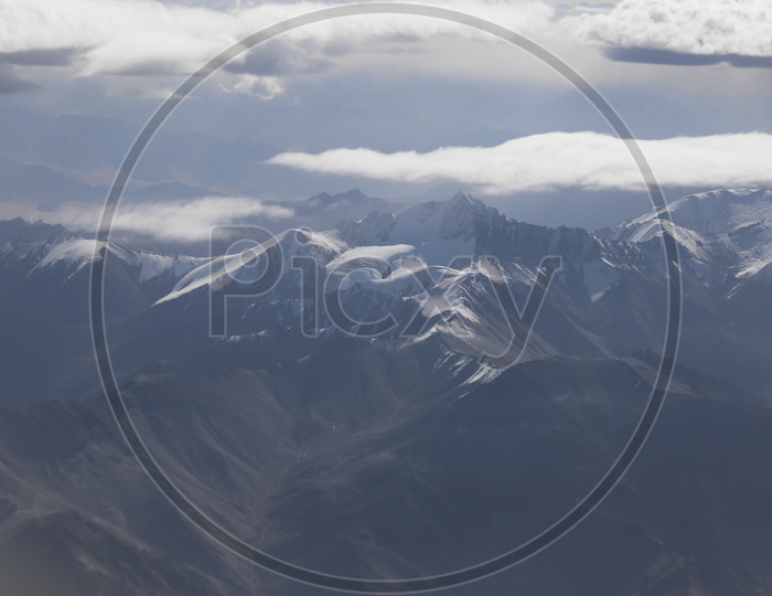 A Beautiful Aerial Views Of Mountain ranges of leh From Flight Windows