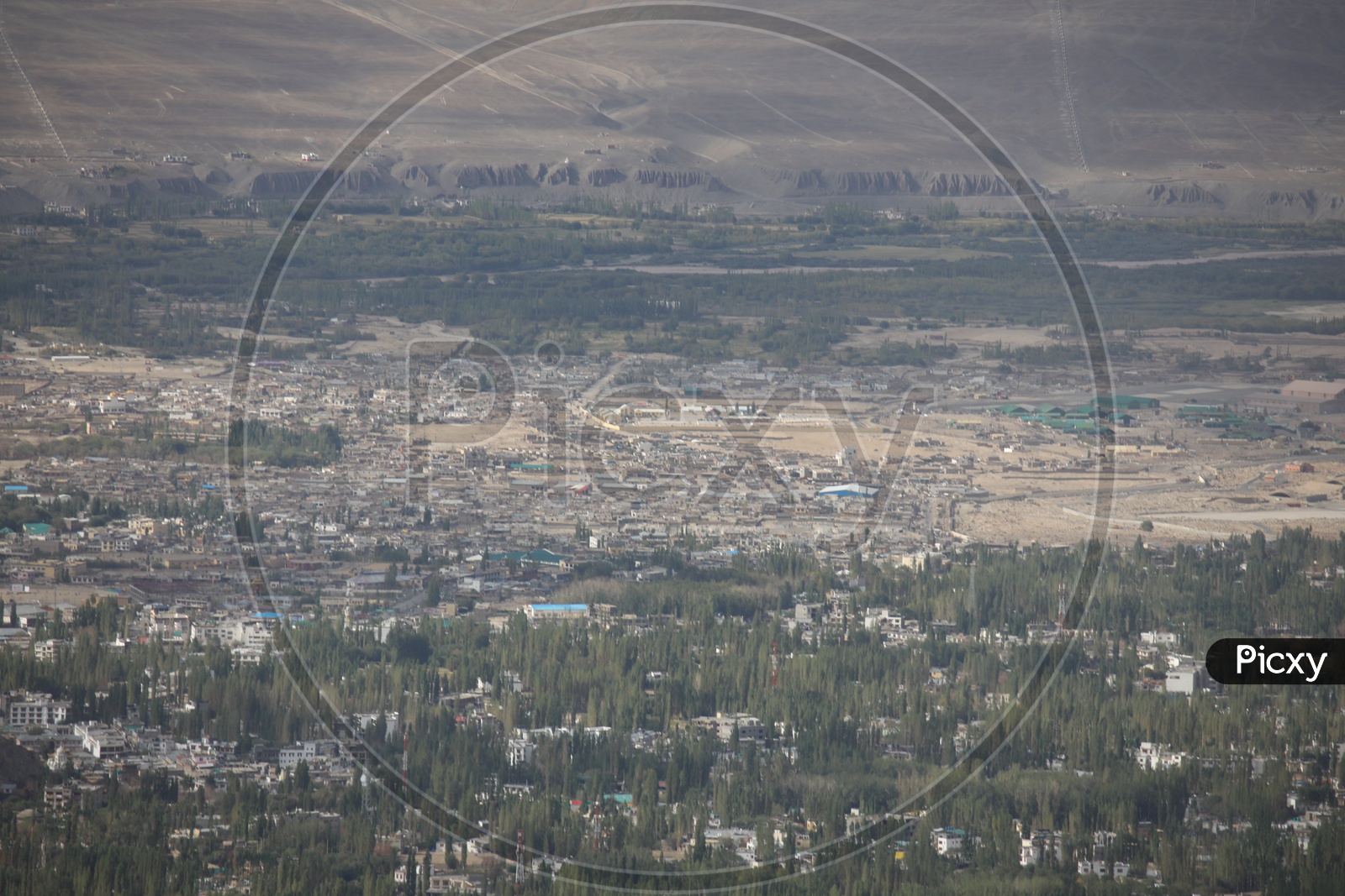 Aerial View Of City In Leh From Hill Tops