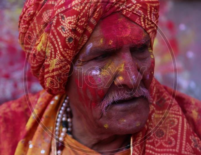 portrait of coloured face from Barsana Holi celebrations