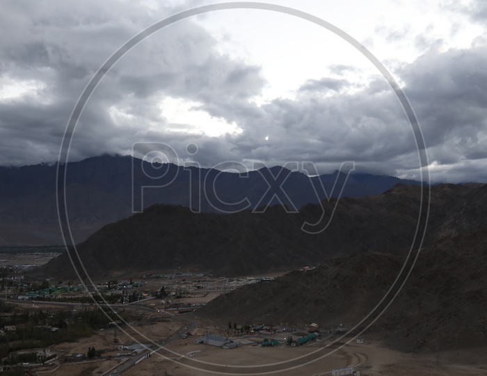 Aerial View Of Leh City in Night Time From A Hill top