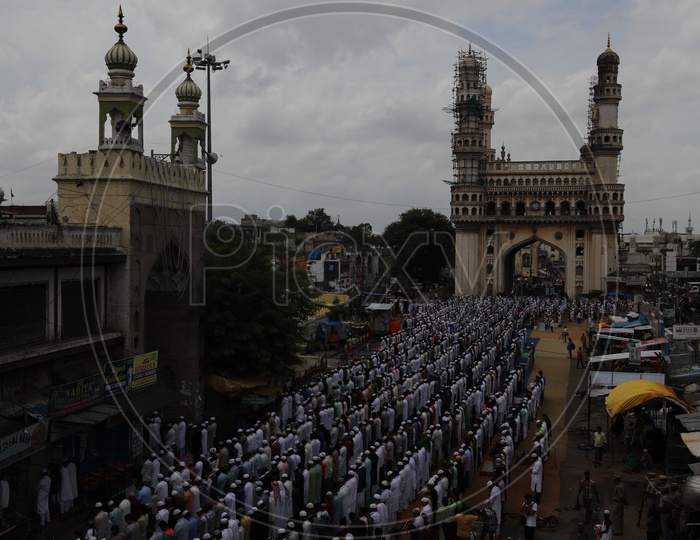 People doing Namaz in Streets of Charminar