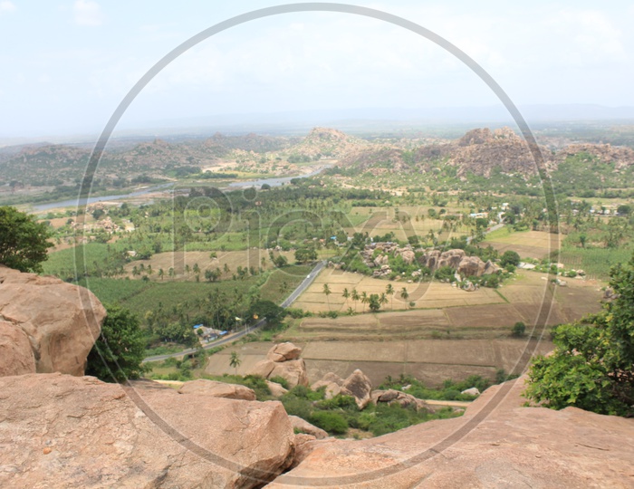 Aerial  Views of Villages From Hill Tops In Hampi