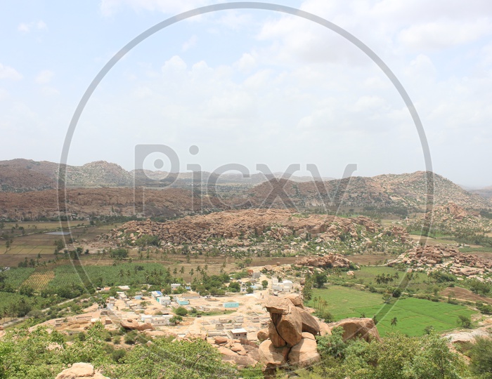 Aerial Views Of The Chain Of Hills In Hampi