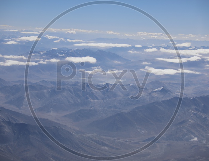 Beautiful Aerial View of Mountain Ranges  of Leh  From Flight Window
