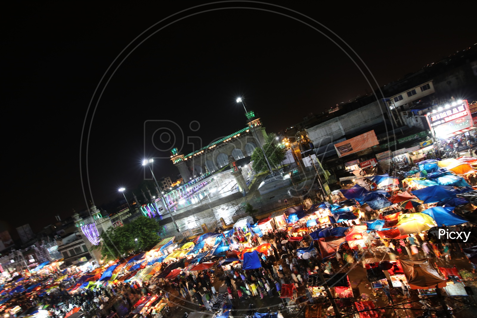 A Beautiful Aerial shot Of  The Vendor Stalls Around The Streets Of Charminar