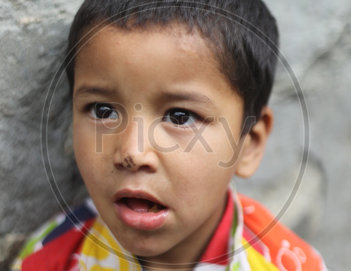 Portrait of a Kid from leh posing towards the camera