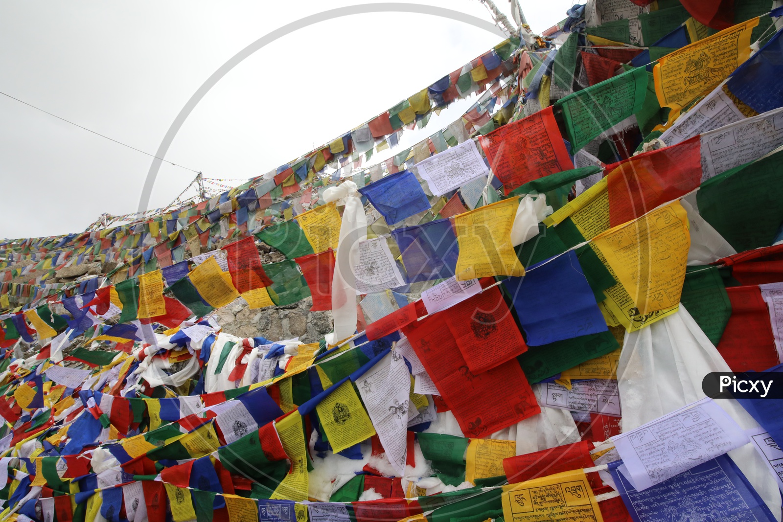 Tibetan Flags in Leh Closeup Shot