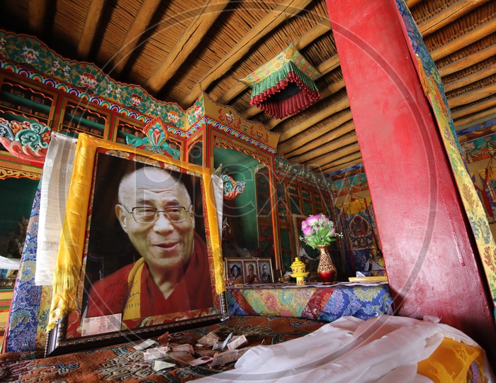 Dalailama Picture Inside The Buddhist Monastery in Leh