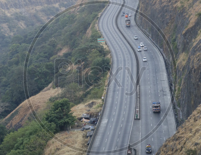 A Beautiful Aerial View Of a National Highway in Lonavala Shot From  a Hill Top