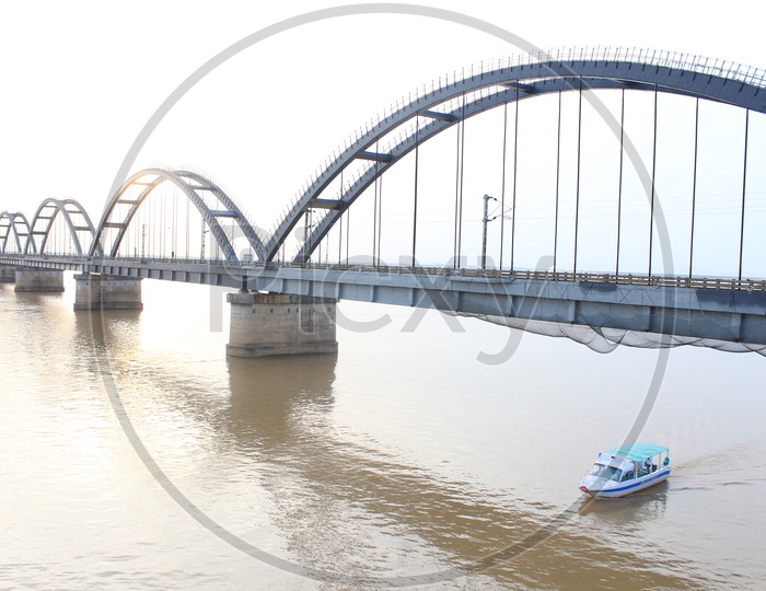 A Beautiful Aerial Composition Shot Of Rajahmundry Bridge