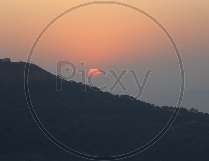 Beautiful Mountains of Lonavala with sunrise in the sky