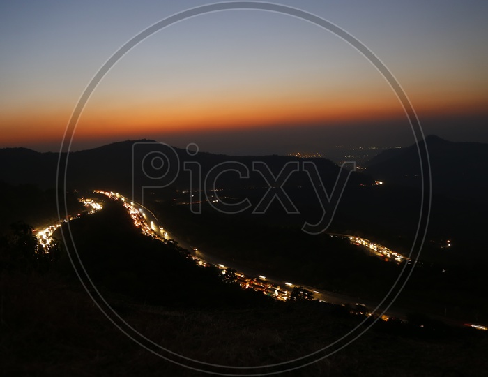 A long Exposure Shot Of a Bend In Ghat  Roads Of Lonavala at  Night Time