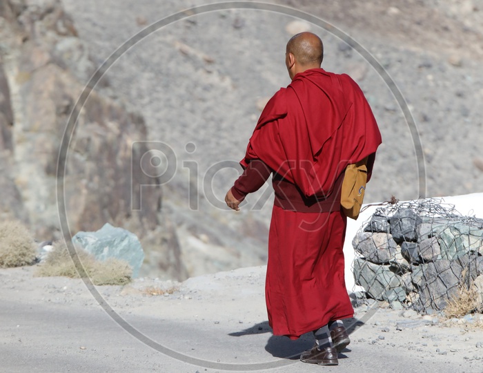 Buddhist Monks on The Roads Of Leh