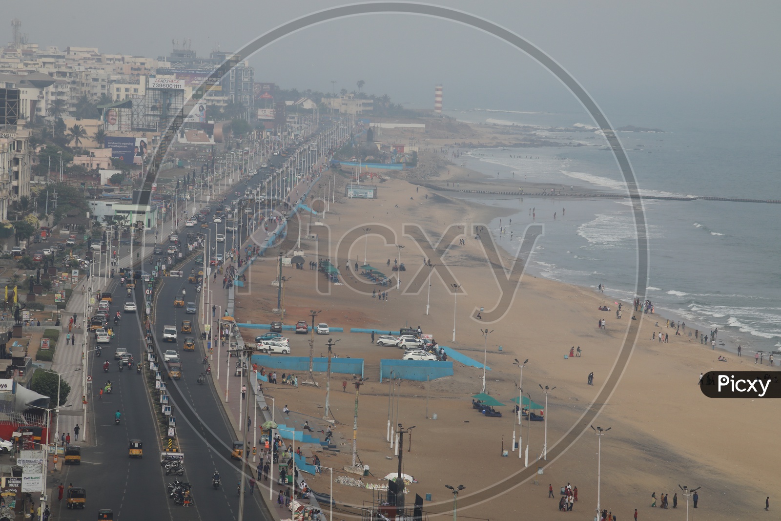 Aerial View Of Visakhapatnam Beach Road and Beach From Novotel Hotel