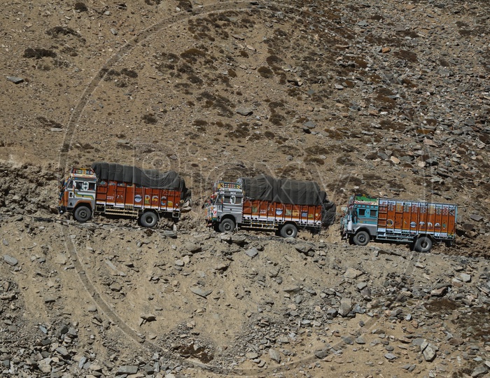 Transport Lorries on the Ghat Roads Of Leh