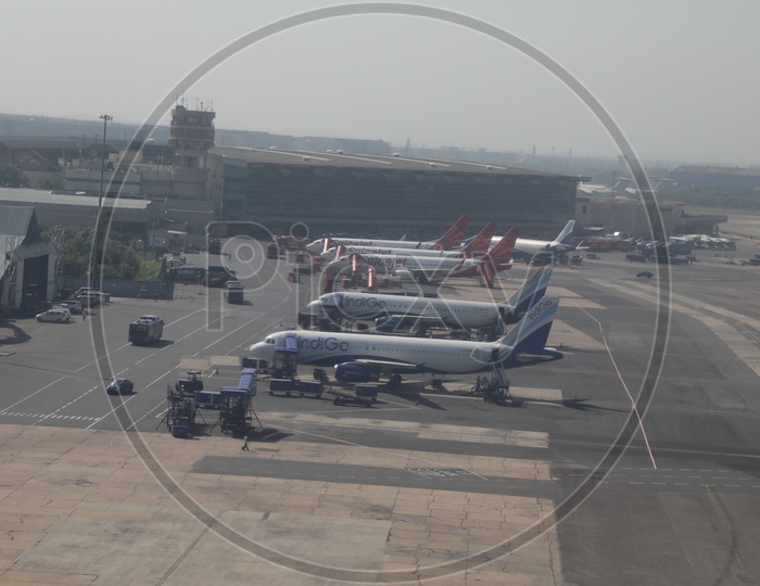 Delhi airport in aerail view from flight window