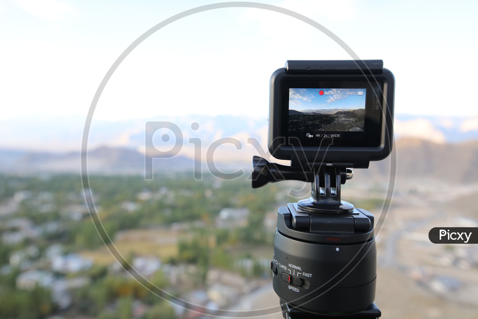 Beautiful Landscape of Snow Capped Mountains of Leh through GoPro screen