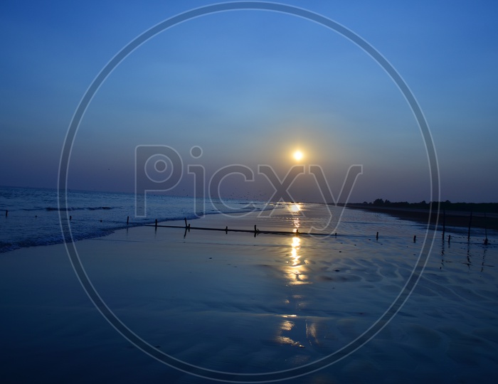 A Beautiful View Of Surya Lanka Beach in Blue  Hour  with Sunset
