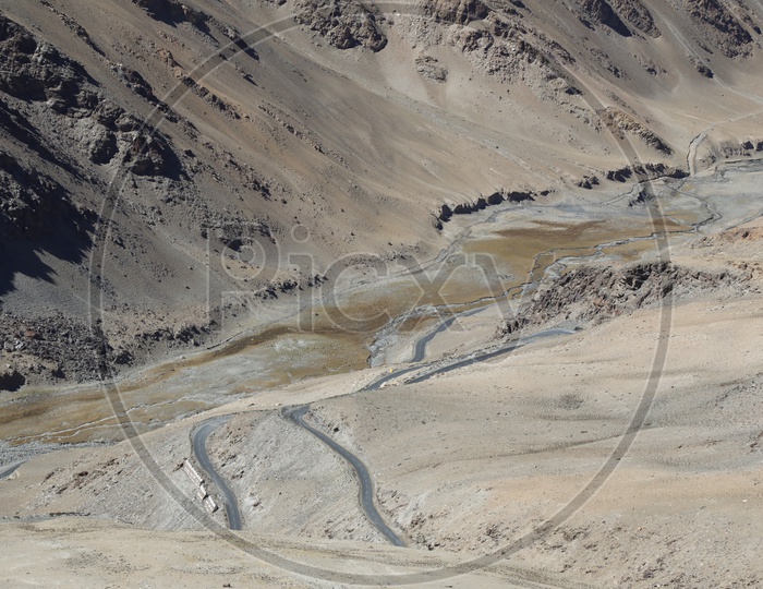 A Beautiful View Of Hairpin Bend Curve Roads In Leh